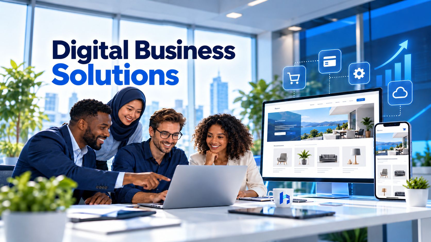 Professionals collaborating on a digital business project